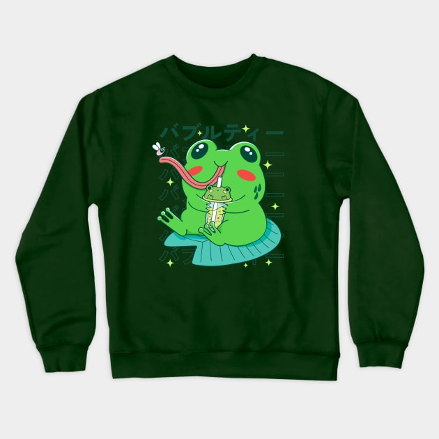 Kawaii Frog Anime Bubble Tea Crewneck Sweatshirt by Bruno Pires